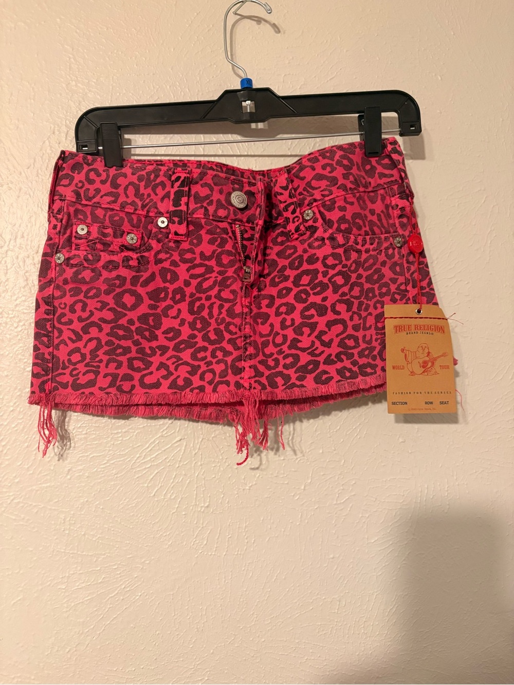 Pink Leopard Print Denim Mini Skirt